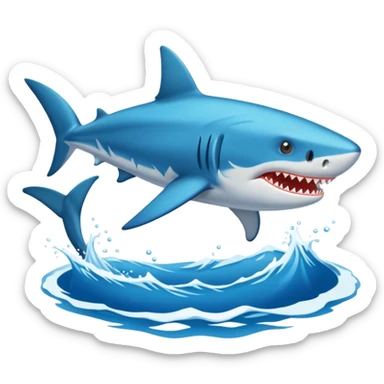 Tiburón en la arena ,de fondo el mar, el tiburón tiene zapatillas azules y está en dos patas  sticker