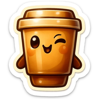 Tall coffee cup, winking sticker