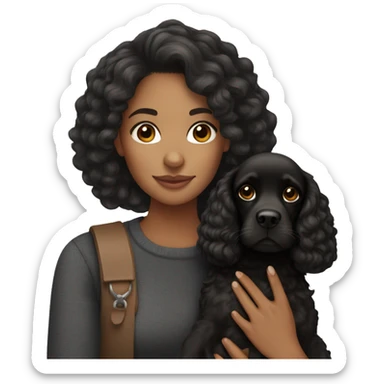 Mixed race woman holding black cocker spaniel  sticker