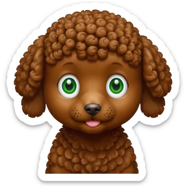 brown little poodle dog with curly hair and green eyes , but with a white part above his eyeball not too big  sticker