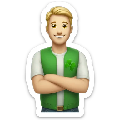 happy whitte man with four-leaf clover in his hand sticker