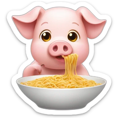 pig eating noodles without plate sticker