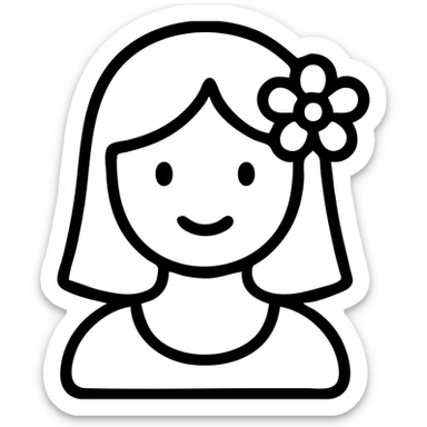 girl with straight hair, flower in hair, summer theme outlined icon sticker