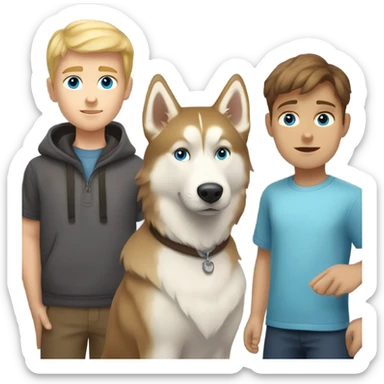 Brown hair boy, blond hair boy and a one golden Husky with blue eyes famille sticker