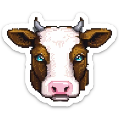 ultra-minimal blocky Minecraft cow head emoji with one large colorful square pixel, extremely simple, abstract, playful, childlike sticker