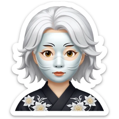 japanese culture white mask woman with white hair sticker