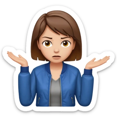 a woman with a brown short hair, looking at the left, frustrated, wearing a trendy jacket, only upper body, high quality sticker