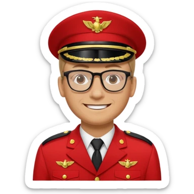 Smiling military man with glasses in red uniform sticker