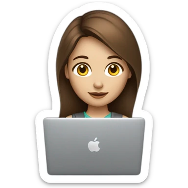 Beautiful programmer girl with brown hair working with MacBook sticker