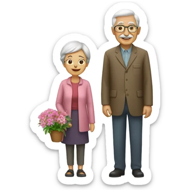 grandmother and grandfather with flower plants sticker