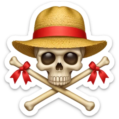 Skull and crossbones wearing a straw hat with the ribbon being red sticker