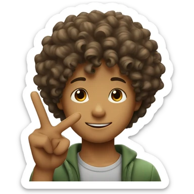 Curly hair boy giving peace sign sticker