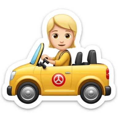 Crea un emoji con fondo transparente en PNG de una persona manejando un vehículo sticker