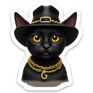 Black cat with LA fitted hat on and gold chains sticker
