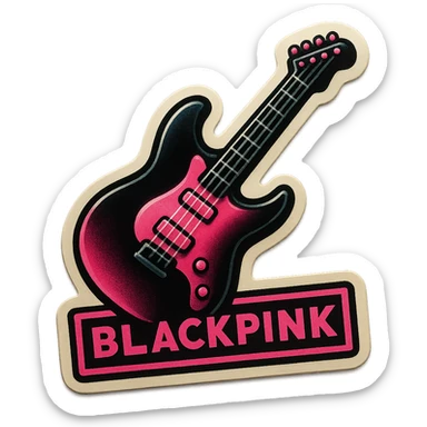 BLACKPINK-inspired retro sticker, black and pink electric guitar, bold and playful, vintage sticker style sticker