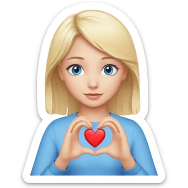Blonde girl blue eyes making heart sign with hands sticker