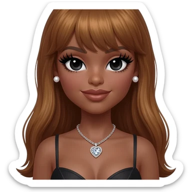 pearl earrings stud, Long giant lashes, Doll faced shaped,swarovski heart with Rhodium plated necklace, bimbo, black doll eyes, barbie, dark brown skin, with long honey brown hair, giant breast sticker