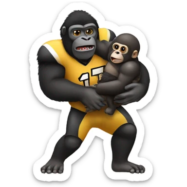 A small football player being held by a gorilla  sticker