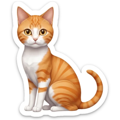 full body orange domestic shorthair slim cat with yellow/orange eyes and a white triangle pattern on his face playing sticker