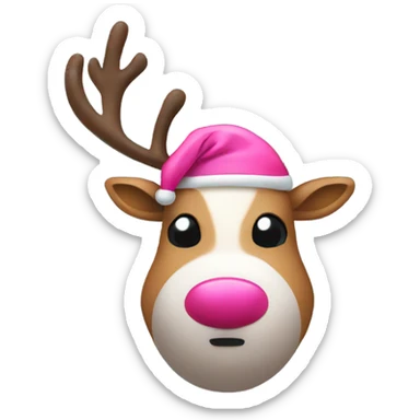Reindeer wearing a pink Santa hat sticker