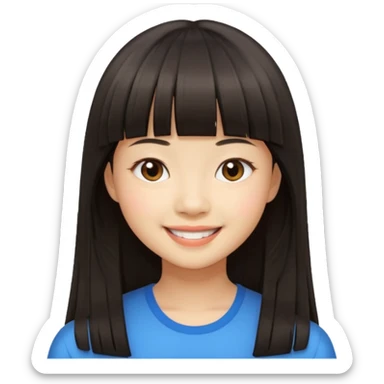 asian girl blunt fringe long hair sticker