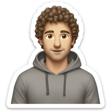 Caucasian man grey hoodie brown hair curly brown eyes sticker