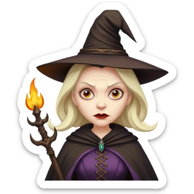 Pitonisa: mujer entre unos 40 y 50 años, cara de mala, malas intenciones, cara un poco deforme tipo bruja, y ropa antigua. cuerpo entero sticker