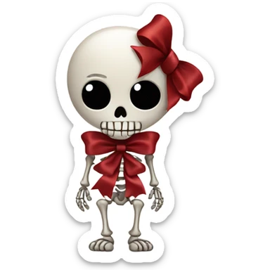 Cute skeleton w dark red bow on head sticker