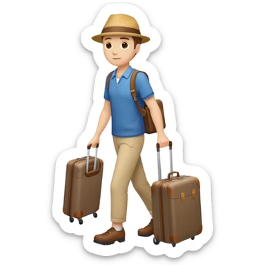 tourist full body from side view, pulling a suitcase sticker