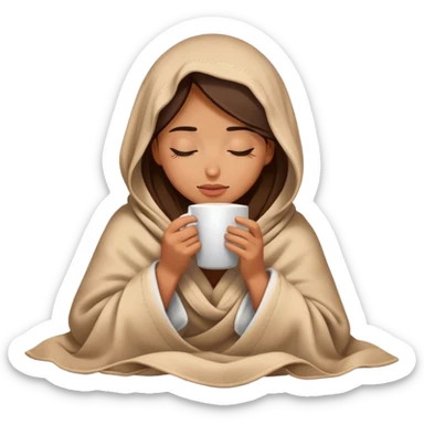 girl inside a blanket sipping coffee eyes closed sticker