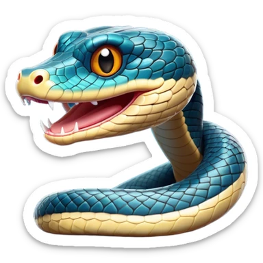Cinematic Comical Chinese Water Snake Portrait Emoji, Head tilted dramatically with an exaggeratedly amused expression, featuring a striking, glossy scaled body with bold patterns and wide, expressive eyes filled with playful disbelief, Simplified yet hilariously expressive features, highly detailed, glowing with a slightly sassy aquatic glow, high shine, dramatic yet playful, stylized with an air of cheeky water mischief, soft glowing outline, capturing the essence of a spirited and over-the-top water snake that feels like it could slither its way into internet fame instantly! sticker