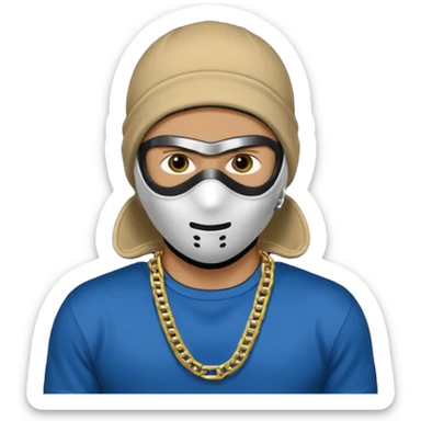 A white man with a ski mask on a black T-shirt and a gold chain around his neck sticker