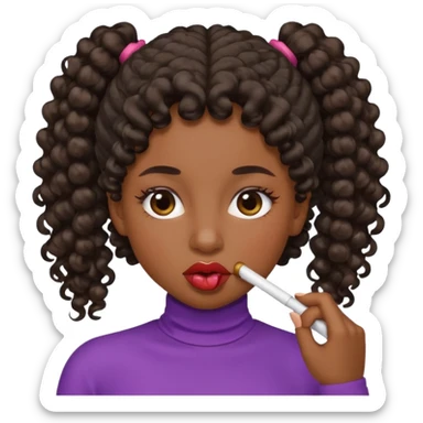 emoji sucking its lips in with one eyebrow up and the other one down dark skin and curly hair in a ponytail sticker