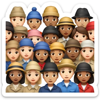 diverse group of people, each with a unique hat sticker