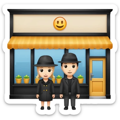  two characters + shop building. No emoji sticker