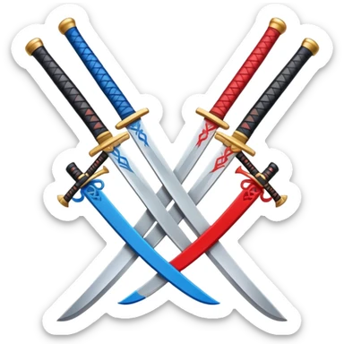Design a stylized emoji icon of two crossed katanas, each with a different color. the katanas are different





 sticker