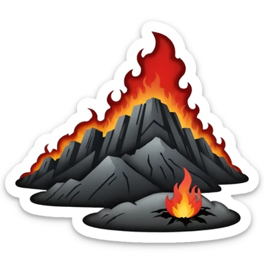 Minimalist emoji-style sticker of a silhouette of the Hollywood hill with ruined “HELLWOOD” sign, smoke and flickering flames in desaturated red

 sticker