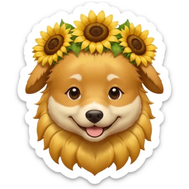 dog sitting with sunflower crown sticker