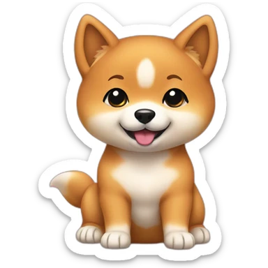 Baby shiba inu cartoon by red background sticker
