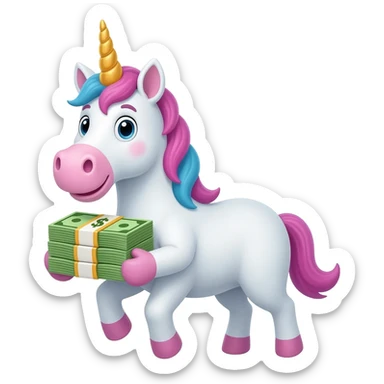 funny unicorn with cash sticker