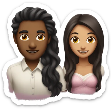 brown woman with long black hair and a brown man with girly hair in love sticker