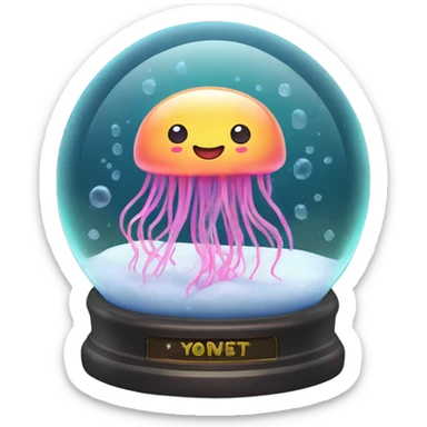 Kawaii neon cute jellyfish in an under the sea snow globe  sticker