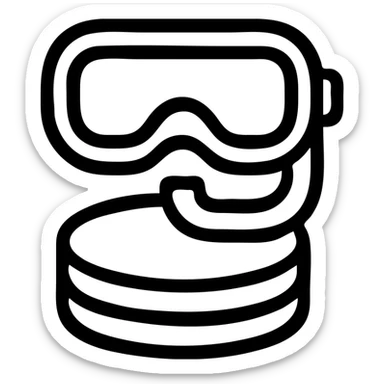 simple coin with a diving mask resting on top, minimal style sticker