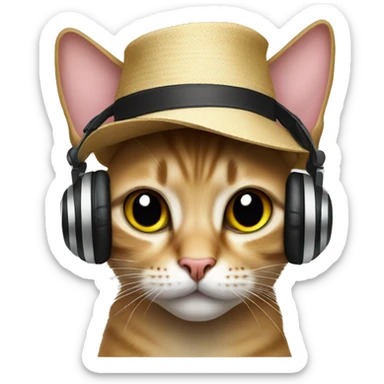 Cat with dj headphones and a hat  sticker