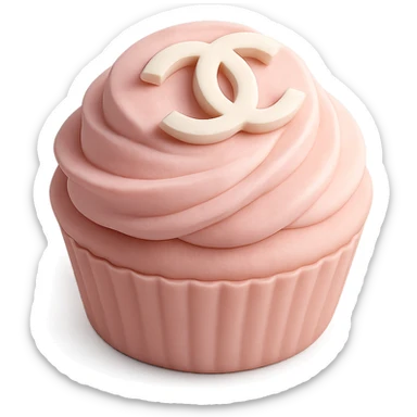 pastel pink Chanel cupcake with a white chocolate logo sticker
