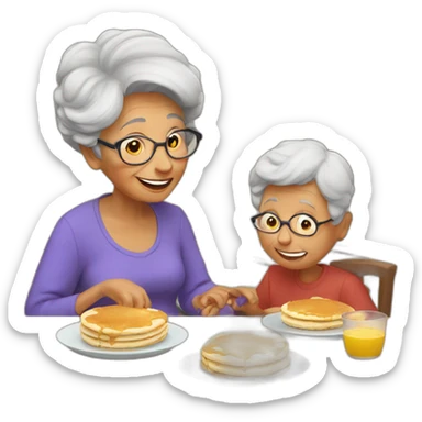 Granny eating pancakes with grandson sticker