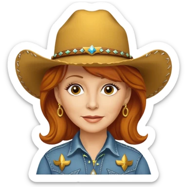 Reba McEntire yellow emoji with cowboy hat on  sticker