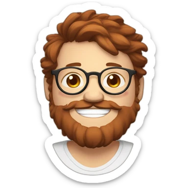 Chubby, non binary, round glasses, attached long brown hair, red and Brown beard, laughing ans sleepy sticker