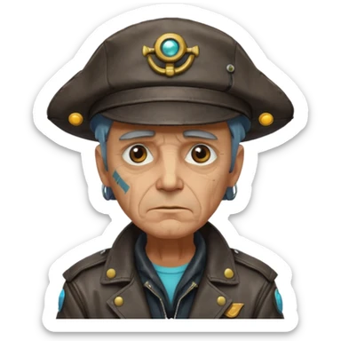 Cyberpunk sea captain with hat man, old, semi-sad expression sticker