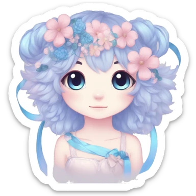Anthro Cute Cool Blushing Pastel Innocent Shy Kawaii gorgeous sparkly ethereal fantasy anime animal creature with blue eyes furry sona with flowers and ribbons beautiful aesthetic sticker